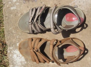 Dusty shoes from dusty roads.