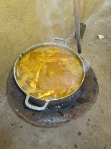 A simmering pot of Palm Butter Soup.