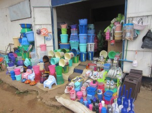 Economy-grade housewares for sale along the road